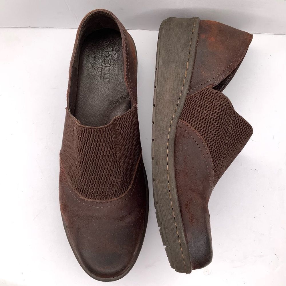 Born Nubuck Dark Brown Round Toe Slip On Comfort Women’s Clogs Sz 11